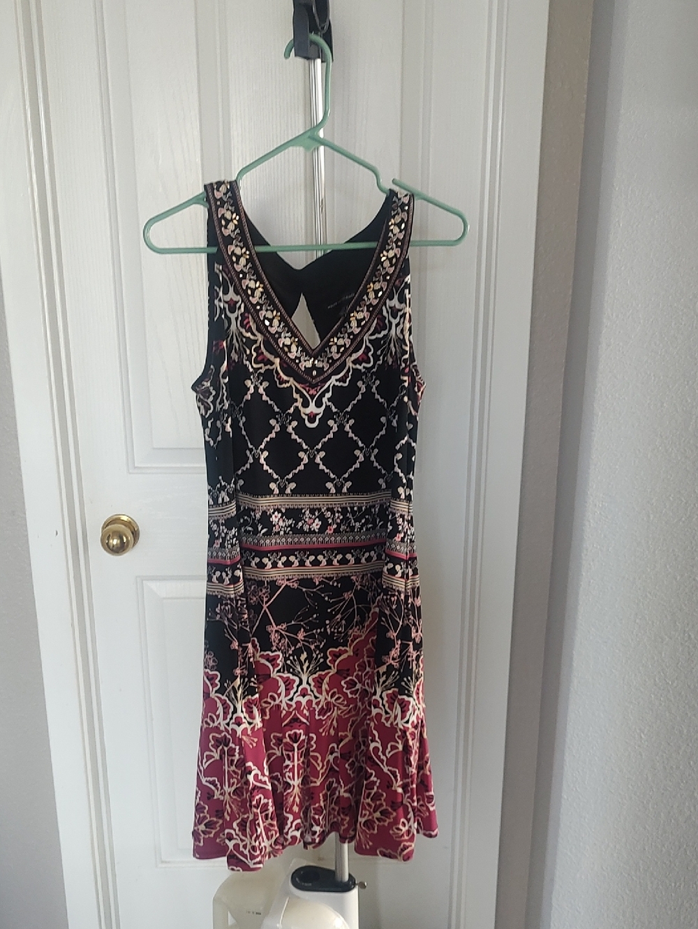 White House Black Market Black and Burgundy Floral Midi Dress